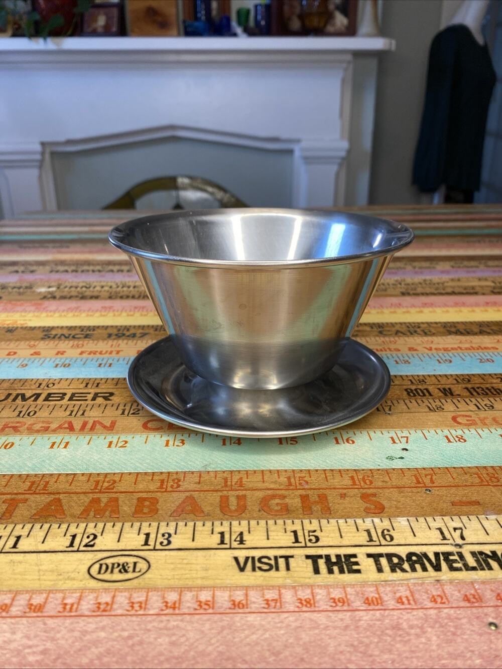 Vintage Raimond Stainless Steel Bowl Attached Saucer Mid Century Tableware MCM